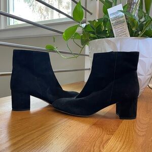 Black J-Crew ankle boot with 2.5” heel.